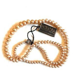 Honora Graduated Champagne Pearl Necklace approximately 17.8”